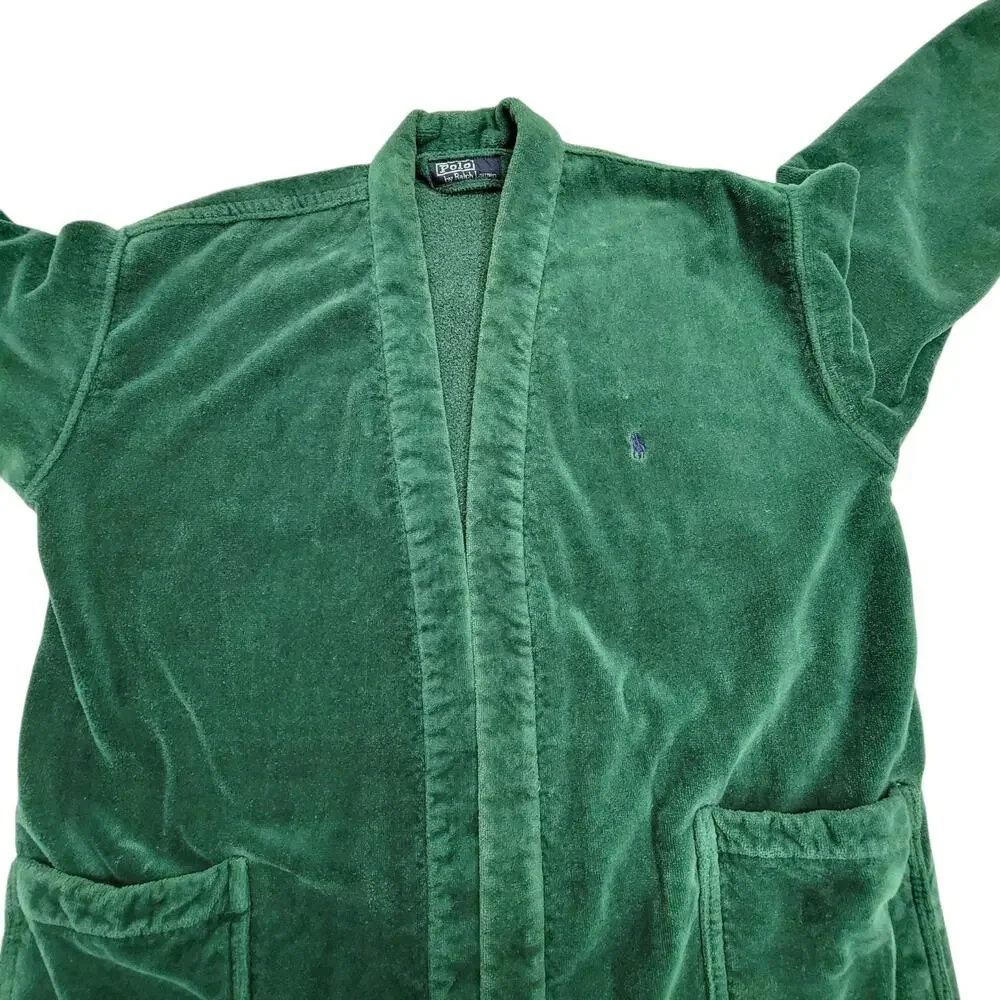 Vintage Polo Ralph Lauren Green Terry Velour Bathrobe Robe Mens OSFA Brazil